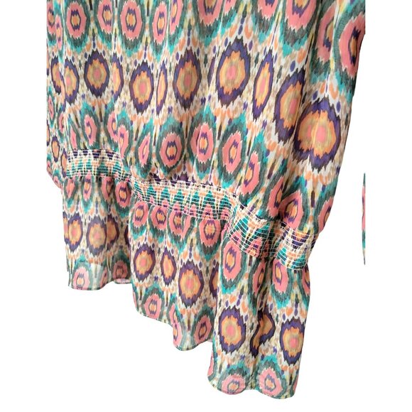 Jaclyn Smith Ikat-Print Peasant Blouse With Tie Neck & Smocked Waist X-Large - Picture 5 of 8